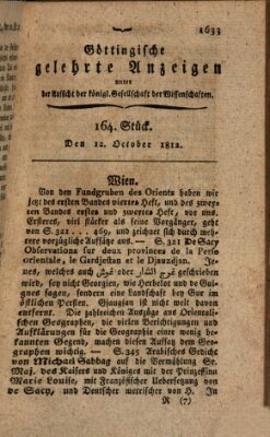 Göttingische gelehrte Anzeigen (Göttingische Zeitungen von gelehrten Sachen) Montag 12. Oktober 1812