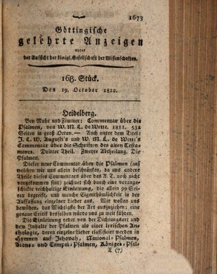 Göttingische gelehrte Anzeigen (Göttingische Zeitungen von gelehrten Sachen) Montag 19. Oktober 1812