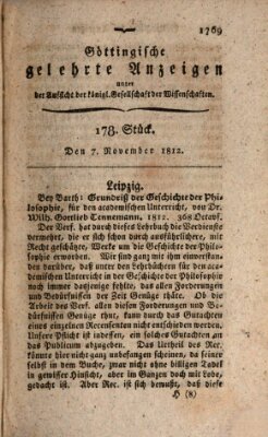 Göttingische gelehrte Anzeigen (Göttingische Zeitungen von gelehrten Sachen) Samstag 7. November 1812