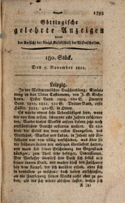 Göttingische gelehrte Anzeigen (Göttingische Zeitungen von gelehrten Sachen) Montag 9. November 1812