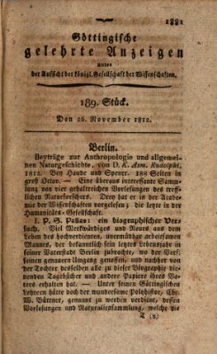 Göttingische gelehrte Anzeigen (Göttingische Zeitungen von gelehrten Sachen) Donnerstag 26. November 1812