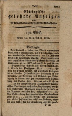 Göttingische gelehrte Anzeigen (Göttingische Zeitungen von gelehrten Sachen) Montag 30. November 1812