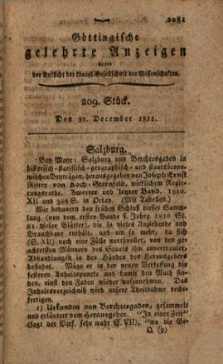 Göttingische gelehrte Anzeigen (Göttingische Zeitungen von gelehrten Sachen) Donnerstag 31. Dezember 1812