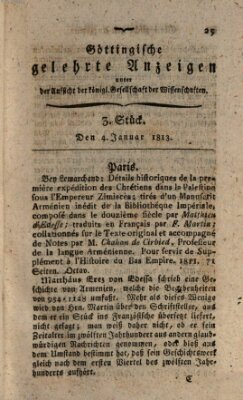 Göttingische gelehrte Anzeigen (Göttingische Zeitungen von gelehrten Sachen) Montag 4. Januar 1813