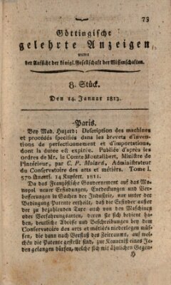 Göttingische gelehrte Anzeigen (Göttingische Zeitungen von gelehrten Sachen) Donnerstag 14. Januar 1813