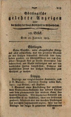 Göttingische gelehrte Anzeigen (Göttingische Zeitungen von gelehrten Sachen) Donnerstag 21. Januar 1813