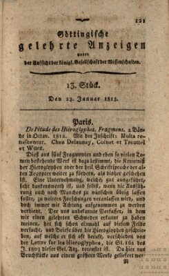 Göttingische gelehrte Anzeigen (Göttingische Zeitungen von gelehrten Sachen) Samstag 23. Januar 1813