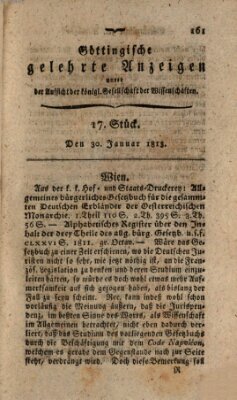 Göttingische gelehrte Anzeigen (Göttingische Zeitungen von gelehrten Sachen) Samstag 30. Januar 1813