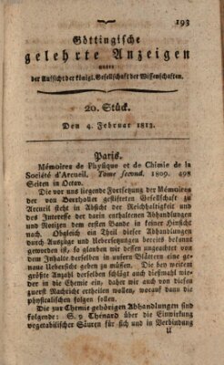 Göttingische gelehrte Anzeigen (Göttingische Zeitungen von gelehrten Sachen) Donnerstag 4. Februar 1813