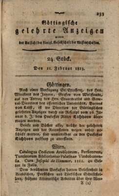 Göttingische gelehrte Anzeigen (Göttingische Zeitungen von gelehrten Sachen) Donnerstag 11. Februar 1813