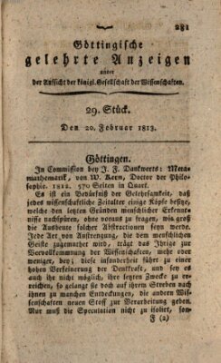 Göttingische gelehrte Anzeigen (Göttingische Zeitungen von gelehrten Sachen) Samstag 20. Februar 1813