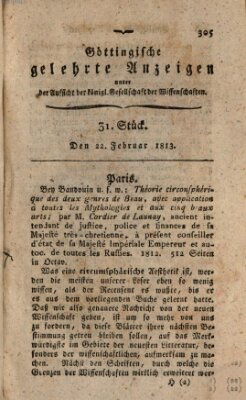 Göttingische gelehrte Anzeigen (Göttingische Zeitungen von gelehrten Sachen) Montag 22. Februar 1813