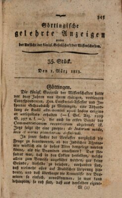 Göttingische gelehrte Anzeigen (Göttingische Zeitungen von gelehrten Sachen) Montag 1. März 1813