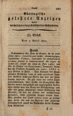Göttingische gelehrte Anzeigen (Göttingische Zeitungen von gelehrten Sachen) Samstag 3. April 1813