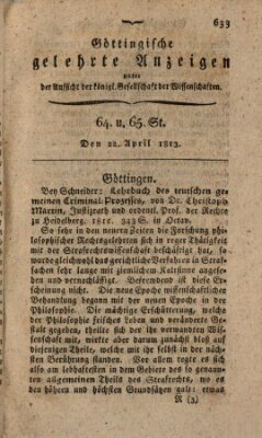 Göttingische gelehrte Anzeigen (Göttingische Zeitungen von gelehrten Sachen) Donnerstag 22. April 1813