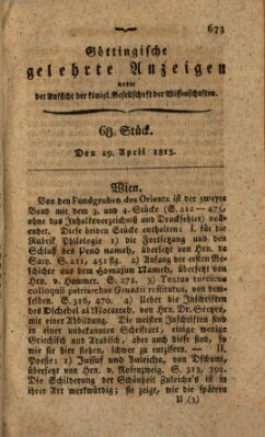 Göttingische gelehrte Anzeigen (Göttingische Zeitungen von gelehrten Sachen) Donnerstag 29. April 1813