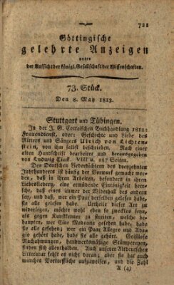 Göttingische gelehrte Anzeigen (Göttingische Zeitungen von gelehrten Sachen) Samstag 8. Mai 1813