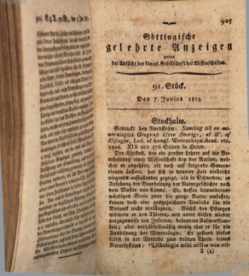 Göttingische gelehrte Anzeigen (Göttingische Zeitungen von gelehrten Sachen) Montag 7. Juni 1813