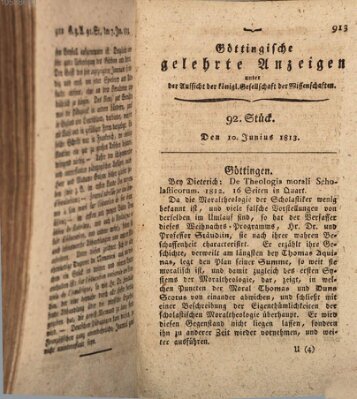 Göttingische gelehrte Anzeigen (Göttingische Zeitungen von gelehrten Sachen) Donnerstag 10. Juni 1813