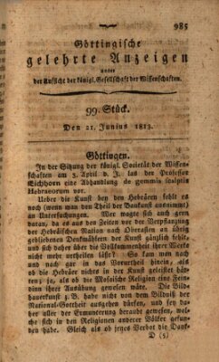 Göttingische gelehrte Anzeigen (Göttingische Zeitungen von gelehrten Sachen) Montag 21. Juni 1813