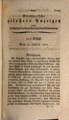 Göttingische gelehrte Anzeigen (Göttingische Zeitungen von gelehrten Sachen) Montag 12. Juli 1813