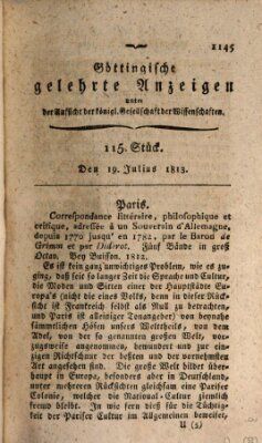 Göttingische gelehrte Anzeigen (Göttingische Zeitungen von gelehrten Sachen) Montag 19. Juli 1813