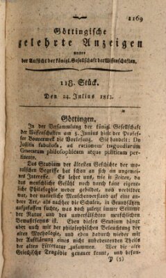 Göttingische gelehrte Anzeigen (Göttingische Zeitungen von gelehrten Sachen) Samstag 24. Juli 1813