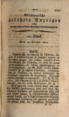 Göttingische gelehrte Anzeigen (Göttingische Zeitungen von gelehrten Sachen) Samstag 31. Juli 1813