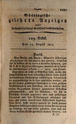 Göttingische gelehrte Anzeigen (Göttingische Zeitungen von gelehrten Sachen) Samstag 14. August 1813