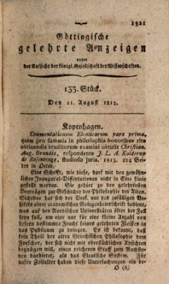 Göttingische gelehrte Anzeigen (Göttingische Zeitungen von gelehrten Sachen) Samstag 21. August 1813