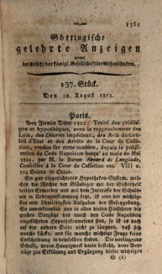 Göttingische gelehrte Anzeigen (Göttingische Zeitungen von gelehrten Sachen) Samstag 28. August 1813