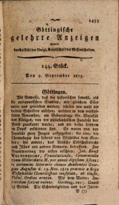 Göttingische gelehrte Anzeigen (Göttingische Zeitungen von gelehrten Sachen) Donnerstag 9. September 1813