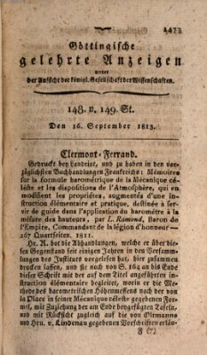 Göttingische gelehrte Anzeigen (Göttingische Zeitungen von gelehrten Sachen) Donnerstag 16. September 1813