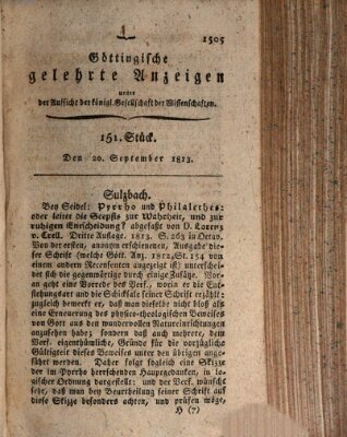 Göttingische gelehrte Anzeigen (Göttingische Zeitungen von gelehrten Sachen) Montag 20. September 1813