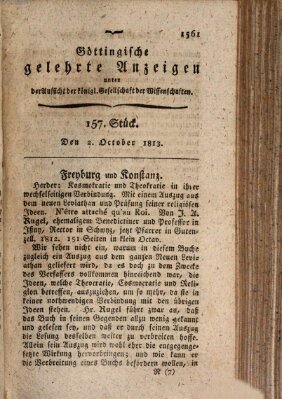 Göttingische gelehrte Anzeigen (Göttingische Zeitungen von gelehrten Sachen) Samstag 2. Oktober 1813