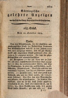 Göttingische gelehrte Anzeigen (Göttingische Zeitungen von gelehrten Sachen) Donnerstag 21. Oktober 1813