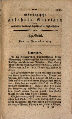 Göttingische gelehrte Anzeigen (Göttingische Zeitungen von gelehrten Sachen) Samstag 27. November 1813