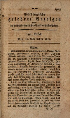 Göttingische gelehrte Anzeigen (Göttingische Zeitungen von gelehrten Sachen) Montag 29. November 1813