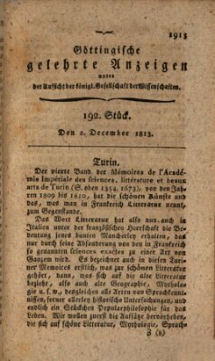 Göttingische gelehrte Anzeigen (Göttingische Zeitungen von gelehrten Sachen) Donnerstag 2. Dezember 1813