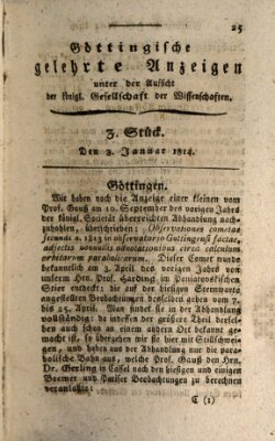 Göttingische gelehrte Anzeigen (Göttingische Zeitungen von gelehrten Sachen) Montag 3. Januar 1814