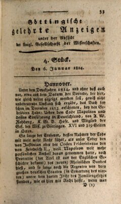 Göttingische gelehrte Anzeigen (Göttingische Zeitungen von gelehrten Sachen) Donnerstag 6. Januar 1814