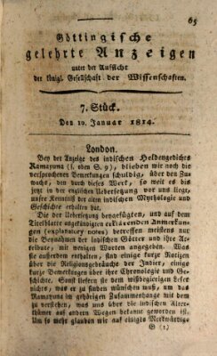 Göttingische gelehrte Anzeigen (Göttingische Zeitungen von gelehrten Sachen) Montag 10. Januar 1814