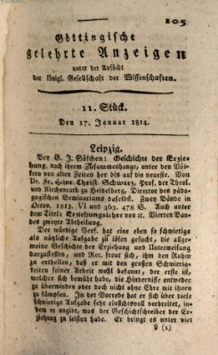 Göttingische gelehrte Anzeigen (Göttingische Zeitungen von gelehrten Sachen) Montag 17. Januar 1814