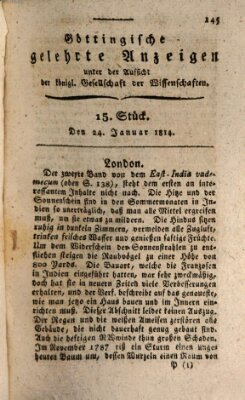 Göttingische gelehrte Anzeigen (Göttingische Zeitungen von gelehrten Sachen) Montag 24. Januar 1814