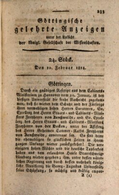 Göttingische gelehrte Anzeigen (Göttingische Zeitungen von gelehrten Sachen) Donnerstag 10. Februar 1814