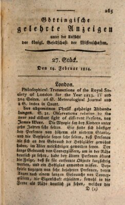 Göttingische gelehrte Anzeigen (Göttingische Zeitungen von gelehrten Sachen) Montag 14. Februar 1814