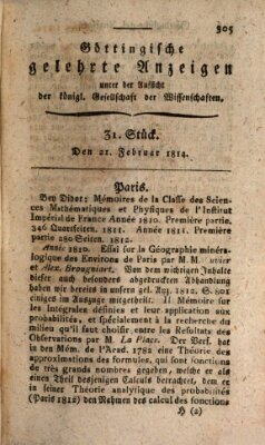 Göttingische gelehrte Anzeigen (Göttingische Zeitungen von gelehrten Sachen) Montag 21. Februar 1814