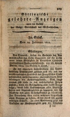 Göttingische gelehrte Anzeigen (Göttingische Zeitungen von gelehrten Sachen) Donnerstag 24. Februar 1814