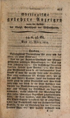 Göttingische gelehrte Anzeigen (Göttingische Zeitungen von gelehrten Sachen) Donnerstag 17. März 1814