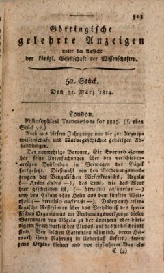 Göttingische gelehrte Anzeigen (Göttingische Zeitungen von gelehrten Sachen) Donnerstag 31. März 1814